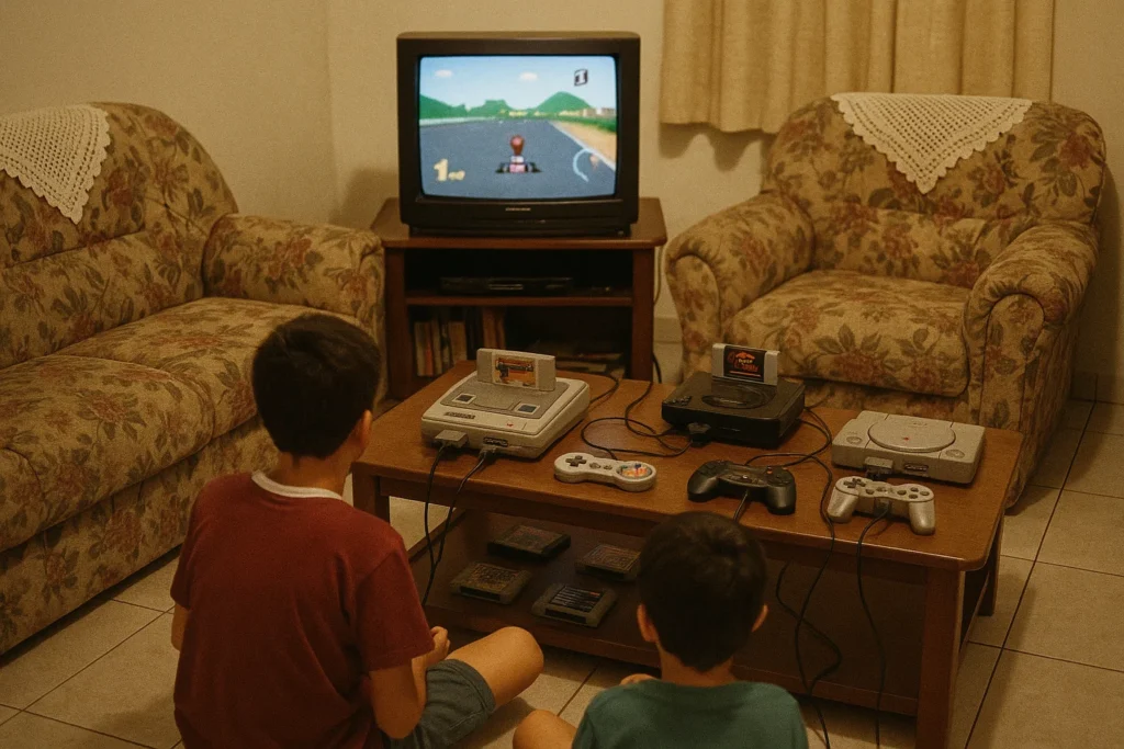 videogames-1024x683 Salas dos Anos 90 e 2000: Decoração, Móveis e Tecnologia que Marcaram Época